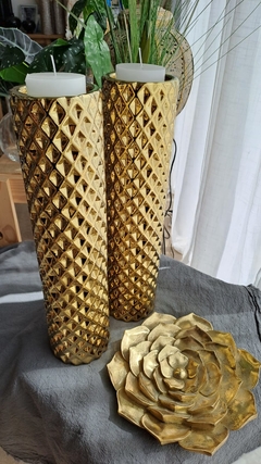 Candelabro Largo Ceramica Dorado Cilindro 44cm 44764 en internet