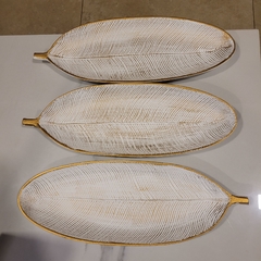 Foch bandeja hoja blanco borde dorado 40x14x3cm - tienda online