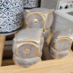 Set de 3 buhos de madera adorno - comprar online