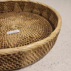 Bandeja Flor marrón redonda estrella con borde cosido 40cm - kazaru