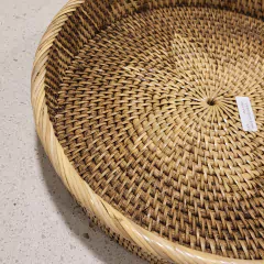 Bandeja Flor marrón redonda estrella con borde cosido 40cm - kazaru