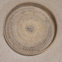 Bandeja Rattan redonda blanca baja 25cm