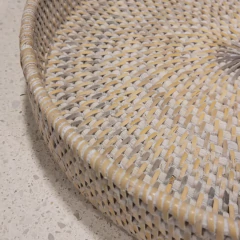 Imagen de Bandeja Rattan redonda blanca baja 25cm