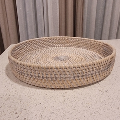 Bandeja Rattan redonda blanca baja 30cm - kazaru