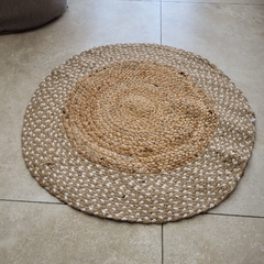 Alfombra de yute natural con Borde Trenzado de Algodón 60cm - kazaru