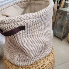 Canasto tejido lana beige 35x34cm en internet