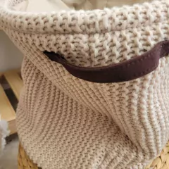 Canasto tejido lana beige 35x34cm - kazaru