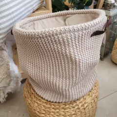 Canasto tejido lana beige 35x34cm en internet