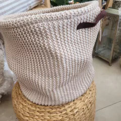 Canasto tejido lana beige 35x34cm - kazaru