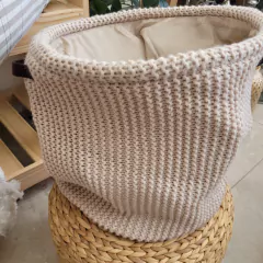 Imagen de Canasto tejido lana beige 35x34cm