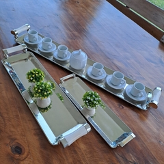 Bandeja Budinera de alpaca con manijas de hueso 40x13cm - kazaru