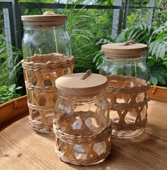 FRASCO DE VIDRIO CON TAPA DE MADERA MEDIANO B033418 - tienda online
