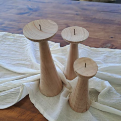 Set x3 CANDELABROS madera natural 20 25 30cm en internet