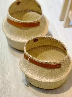 CANASTO Vietnam plegable FIBRA NATURAL CON ECOCUERO LARGE 35x24 8008L