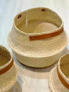 Imagen de CANASTO Vietnam plegable FIBRA NATURAL CON ECOCUERO LARGE 35x24 8008L
