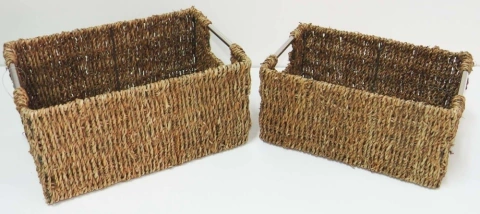 Cajon Seagrass Rectangular chico acero 28x18x13cm