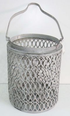 Fanal cilíndrico calado gris gastado chico 15x20cm