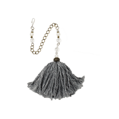 Colgante borla lana gris con cadena 60cm
