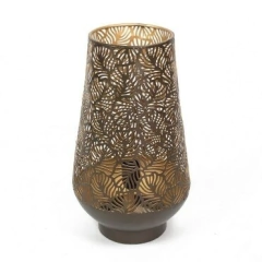 Lampara de mesa calada hojas bronce conica chica 42cm