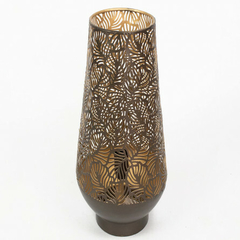 Lampara de mesa calada hojas bronce conica grande 54cm