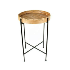 Mesa Boho bandeja madera patas hierro 41x66cm