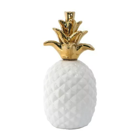 Anana de cerámica Pineapple 17cm blanco y dorado
