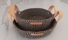Cesto de Cuerdas circular marrón combinada 22x6cm - kazaru