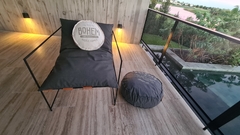 Almohadon Tusor Stamp con cuero puff chico 35x20cm - kazaru