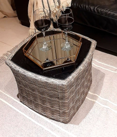 Bandeja espejada hexagonal dorada grande 35cm en internet