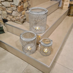 Fanal cilíndrico calado gris gastado mediano 25x20 - comprar online
