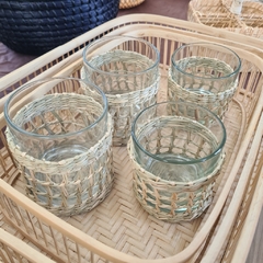 Vaso Posavela Rattan y vidrio calado mediano 8cm - comprar online