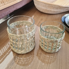 Vaso Posavela Rattan y vidrio calado mediano 8cm en internet