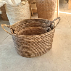 Canasto de Rattan oval con manijas chico 30cm - kazaru