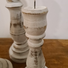 Set de 3 candelabros de madera blancos 20cm 25cm 30cm - kazaru