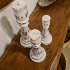 Set de 3 candelabros de madera blancos 20cm 25cm 30cm - tienda online