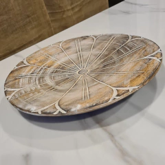 Bandeja redonda flor tallada de madera plato 35cm - tienda online