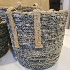 Cesto de Fibras Naturales gris con manijas canasto mediano 25cm - tienda online