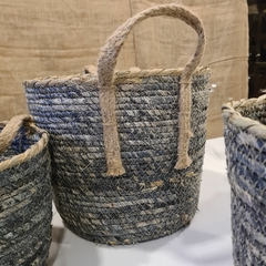 Cesto de Fibras Naturales gris con manijas canasto mediano 25cm - kazaru
