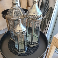 Farol Fanal Metalico plateado con vidrio conico 37cm - tienda online