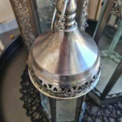 Farol Fanal Metalico plateado con vidrio grande conico 50cm - kazaru