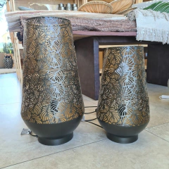 Lampara de mesa calada hojas bronce conica chica 42cm - kazaru