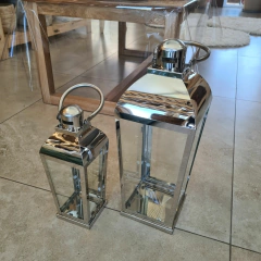 Imagen de Farol Fanal Metalico plata con vidrio cuadrado mediano 44cm