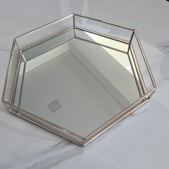 Bandeja espejada hexagonal plata grande 35cm
