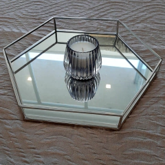 Bandeja espejada hexagonal plata grande 35cm - kazaru