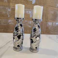 Candelabro ceramica plata 28cm en internet