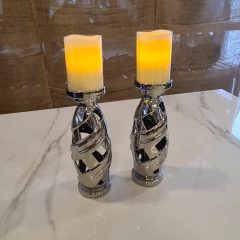 Candelabro ceramica plata 28cm - comprar online
