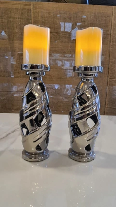 Candelabro ceramica plata 28cm en internet