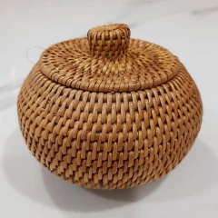 Caja redonda con tapa Rattan halus 10cm - kazaru