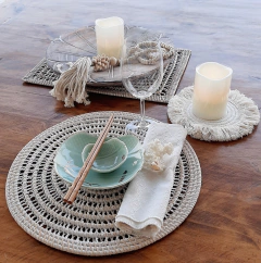 Individual de Rattan blanco calado rectangular 40x30cm - tienda online