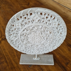FLOREN mandala escultura madera con flores TALLADA BLANCA GRANDE - comprar online